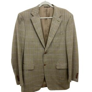 Canali Sienna Sport Coat 42L 100% 2-Button Wool Camel Brown Overcheck in Gray